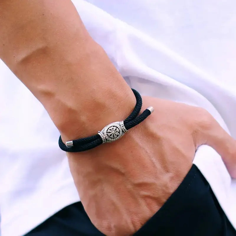 Men Bracelet Rope – Vegvisir Rune Rope Bracelet in Black