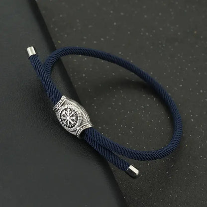 Navy double-strand rope bracelet with an alloy Vegvisir rune bead