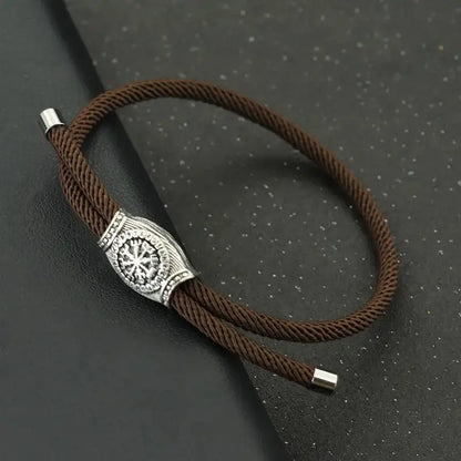 Brown double-strand rope bracelet with an alloy Vegvisir rune bead