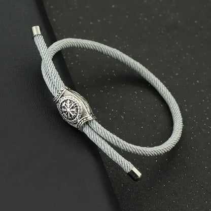 Silver grey double-strand rope bracelet with an alloy Vegvisir rune bead