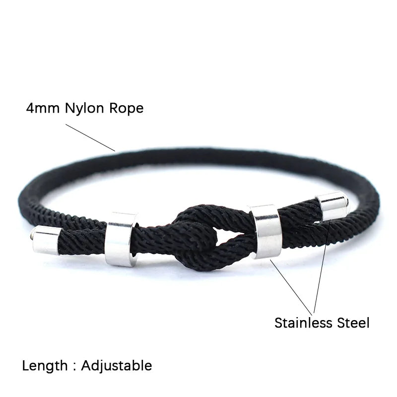 Men Bracelet Rope – Vow Adjustable Cord Bracelet showing the 4mm nylon rope and stainless steel end caps