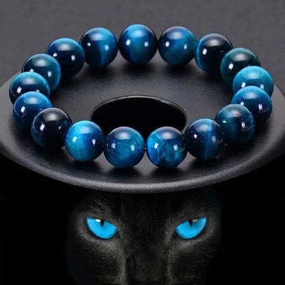 Mens Bracelet Beads – Abyss Blue Tiger Eye Bead Bracelet, deep blue tiger eye beads