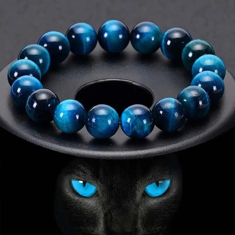 Mens Bracelet Beads – Abyss Blue Tiger Eye Bead Bracelet, deep blue tiger eye beads