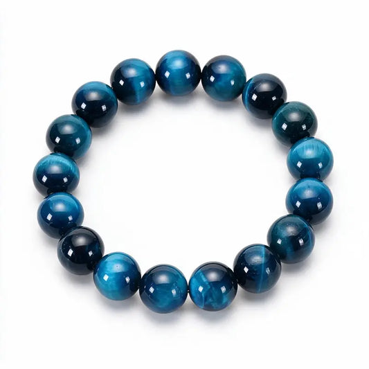 Abyss Blue Tiger Eye Bead Bracelet, white background
