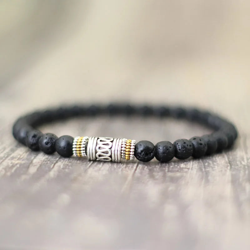 Mantra Tibetan Bead Bracelet in lava stone