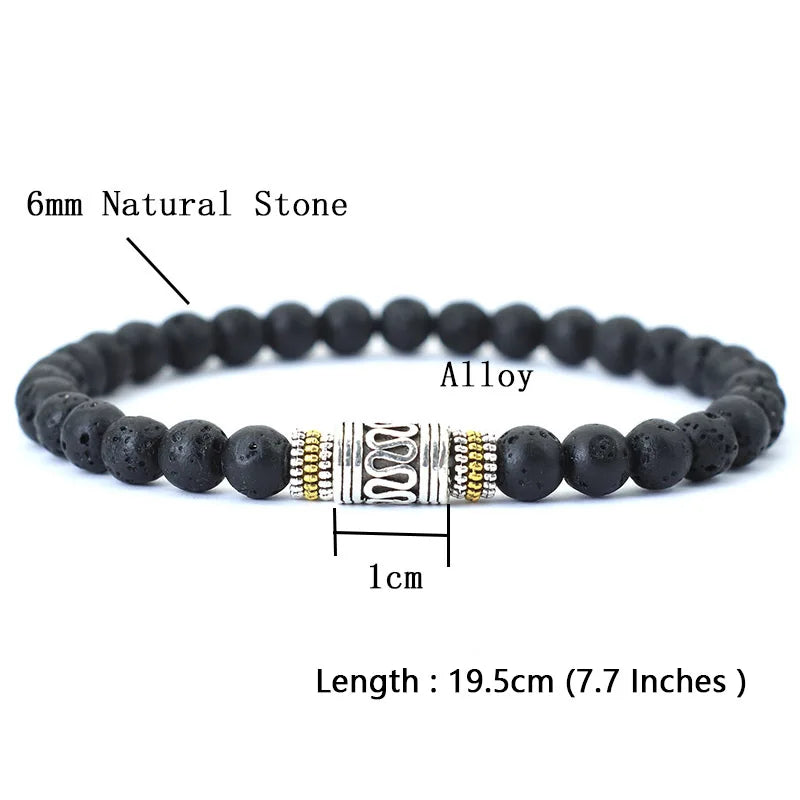 Mantra Tibetan Bead Bracelet in lava stone, 6mm bead and length specification
