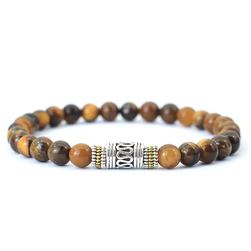 Mantra Tibetan Bead Bracelet in tiger eye stone