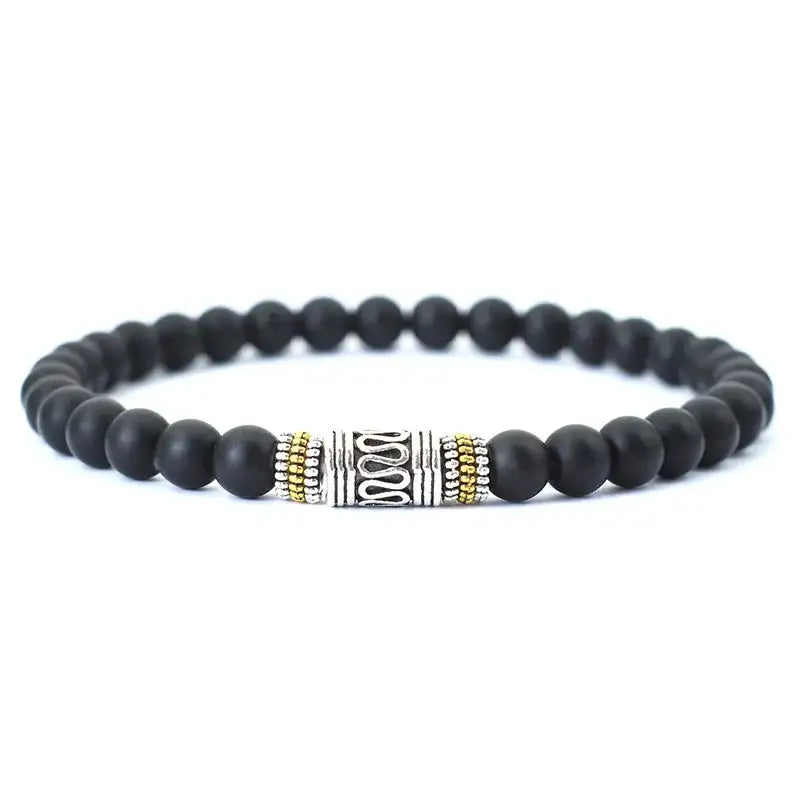 Ananda Tibetan Bead Bracelet in matte black onyx stone