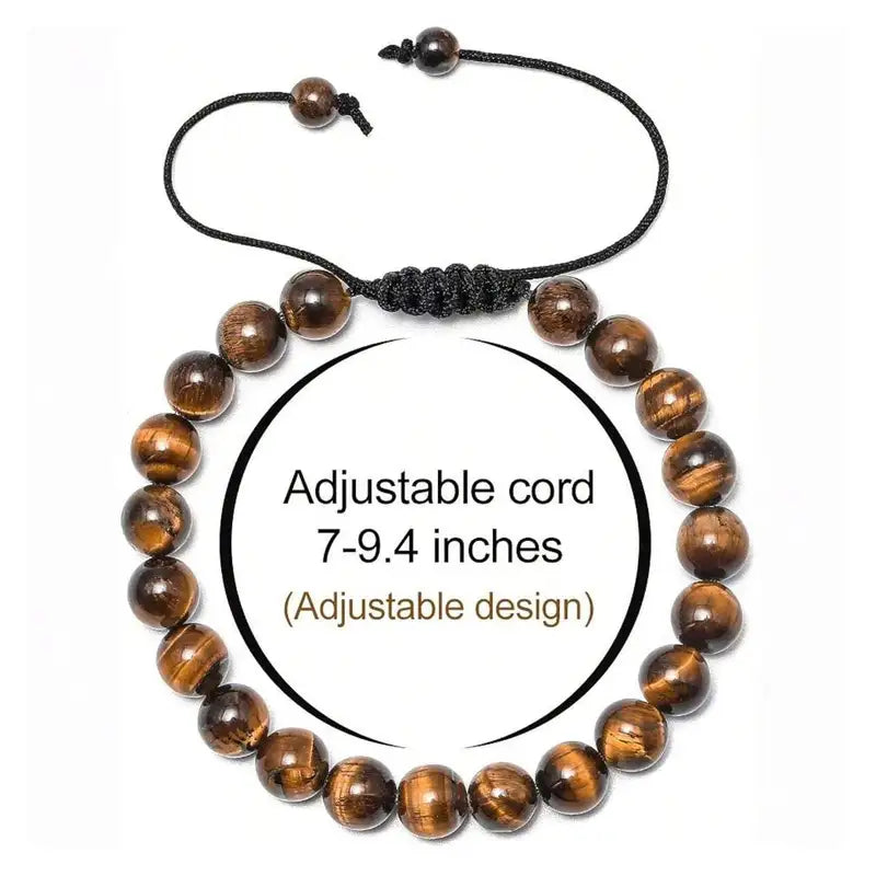 Compass Adjustable Tiger Eye Bracelet with adjustable braided cord detail