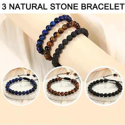 Compass Adjustable Tiger Eye Bracelet, all three natural stone finishes shown together