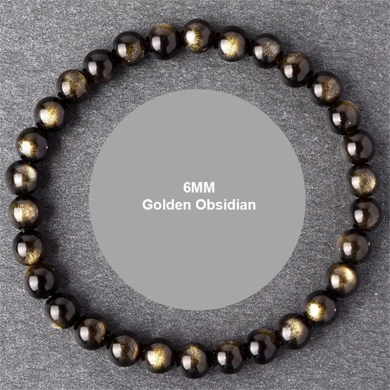 Golden obsidian bead bracelet, clean studio shot