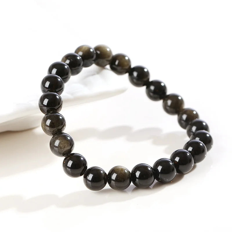 Golden obsidian bead bracelet, 6mm bead size detail