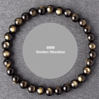 Golden obsidian bead bracelet, clean studio shot