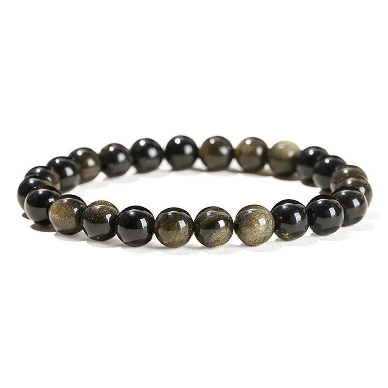 Golden obsidian bead bracelet, 8mm bead size detail