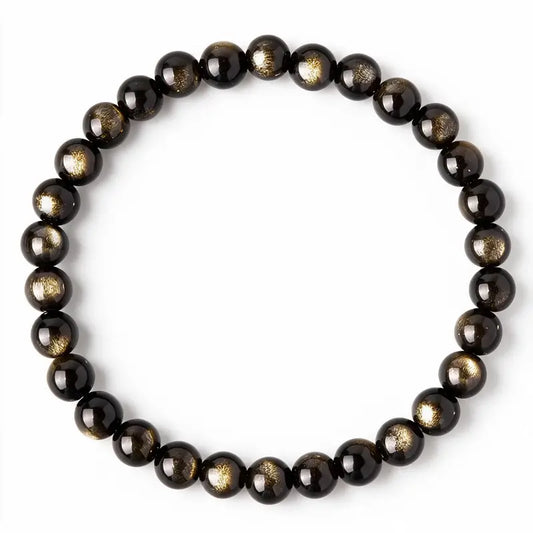 Eclipse Golden Obsidian Bead Bracelet, white background