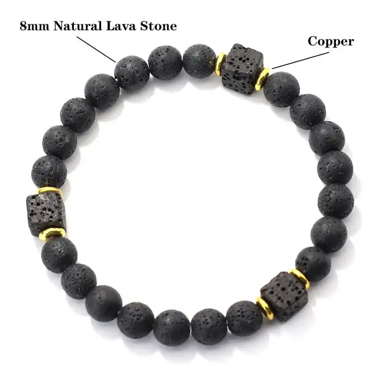 Lava stone diffuser bead bracelet with gold spacer cubes