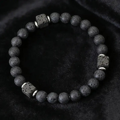 Mens Bracelet Beads – Ember Lava Diffuser Bead Bracelet in lava stone with silver spacer cubes