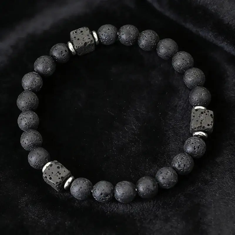 Mens Bracelet Beads – Ember Lava Diffuser Bead Bracelet in lava stone with silver spacer cubes