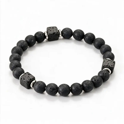 Ember Lava Diffuser Bead Bracelet, lava stone with silver spacer cubes, white background