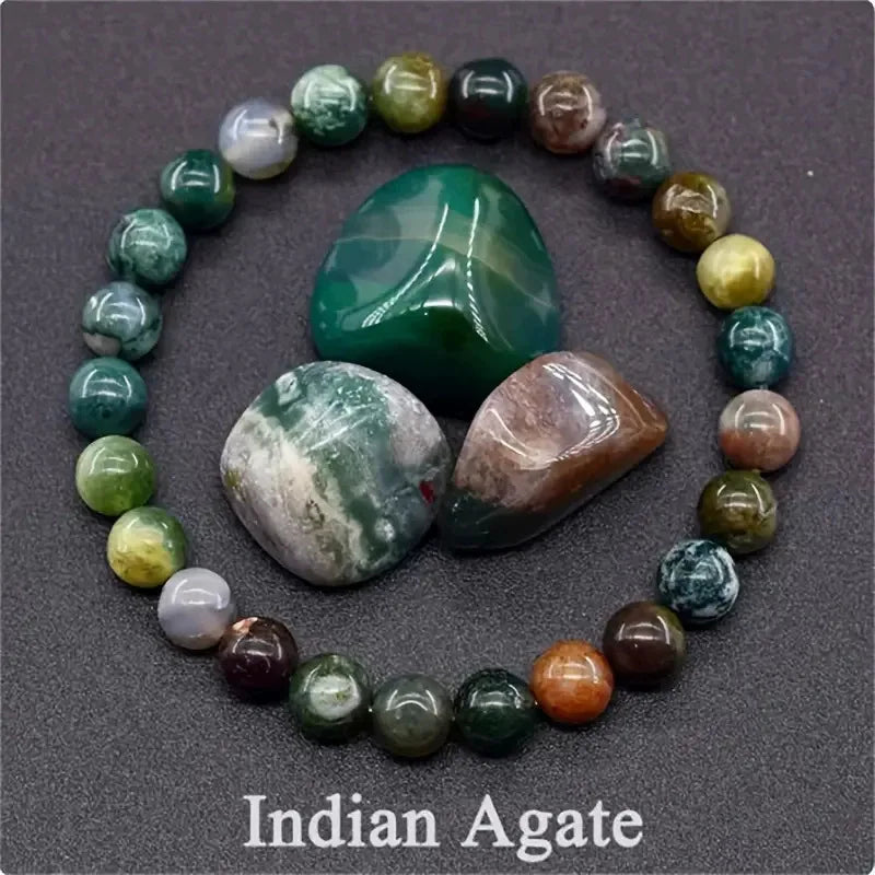 Mens Bracelet Beads – Harmony Indian Agate Bead Bracelet with raw Indian agate stone chunks