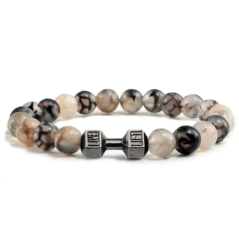 Forge Dumbbell Charm Bead Bracelet in dalmatian pattern stone