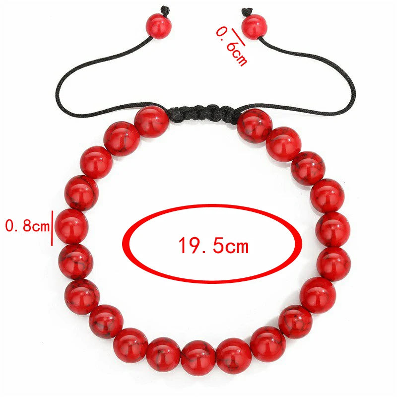 Nomad Adjustable Bead Bracelet with size reference, 8mm beads, adjustable to fit most wrists