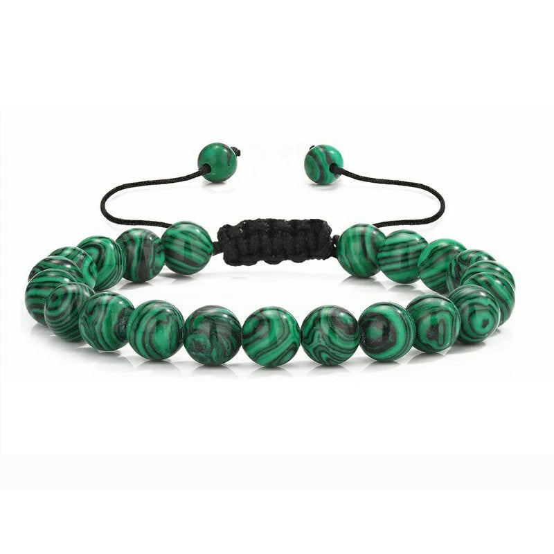 Nomad Adjustable Bead Bracelet in malachite green stone
