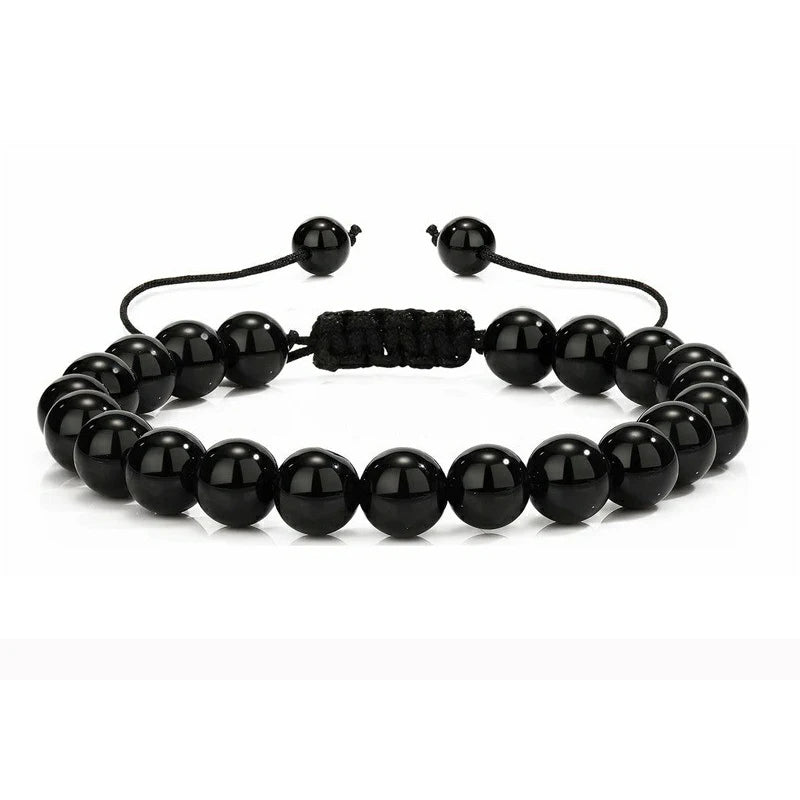Nomad Adjustable Bead Bracelet in glossy black obsidian stone