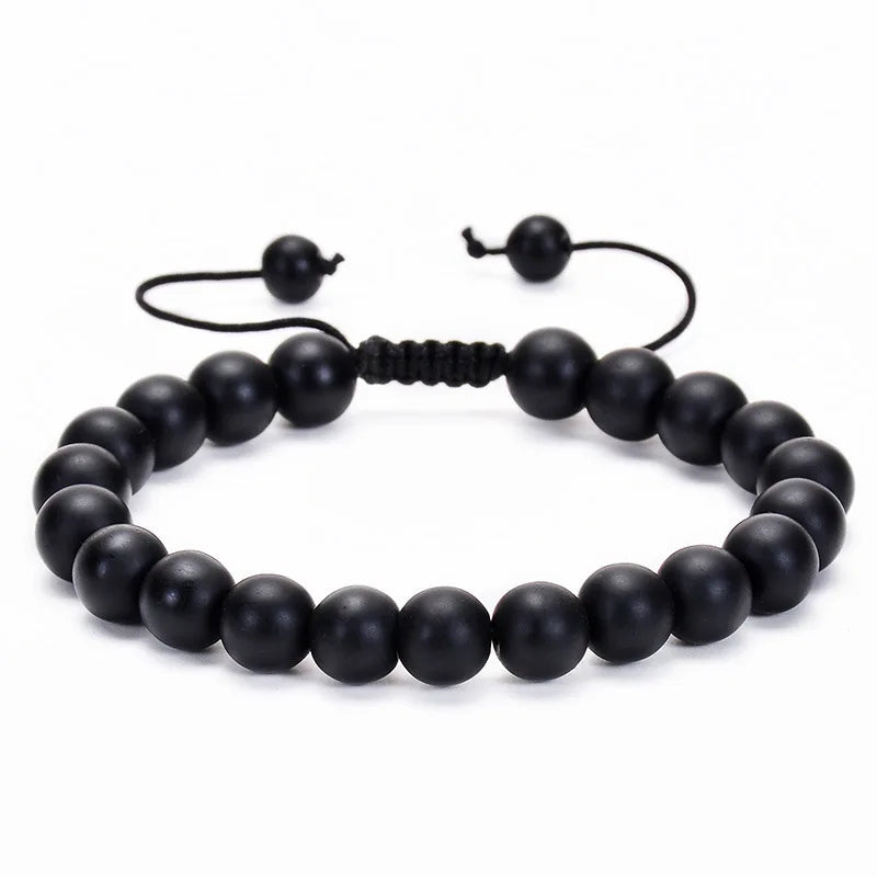 Nomad Adjustable Bead Bracelet in matte black onyx stone