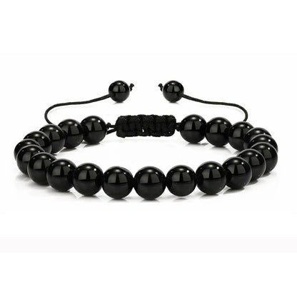 Nomad Adjustable Bead Bracelet in glossy black obsidian stone