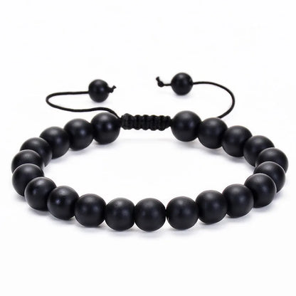 Nomad Adjustable Bead Bracelet in matte black onyx stone