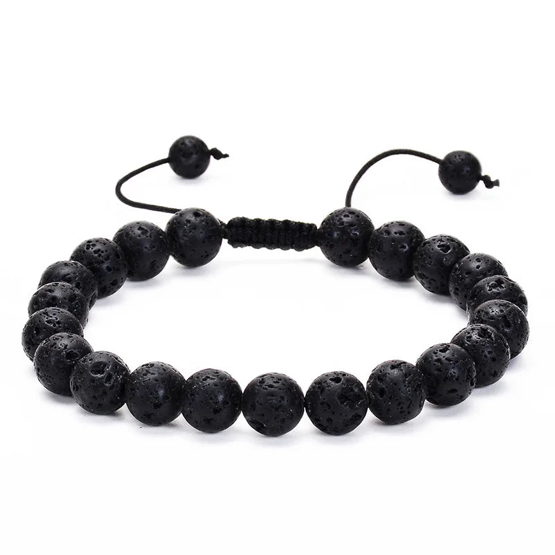 Nomad Adjustable Bead Bracelet in lava stone