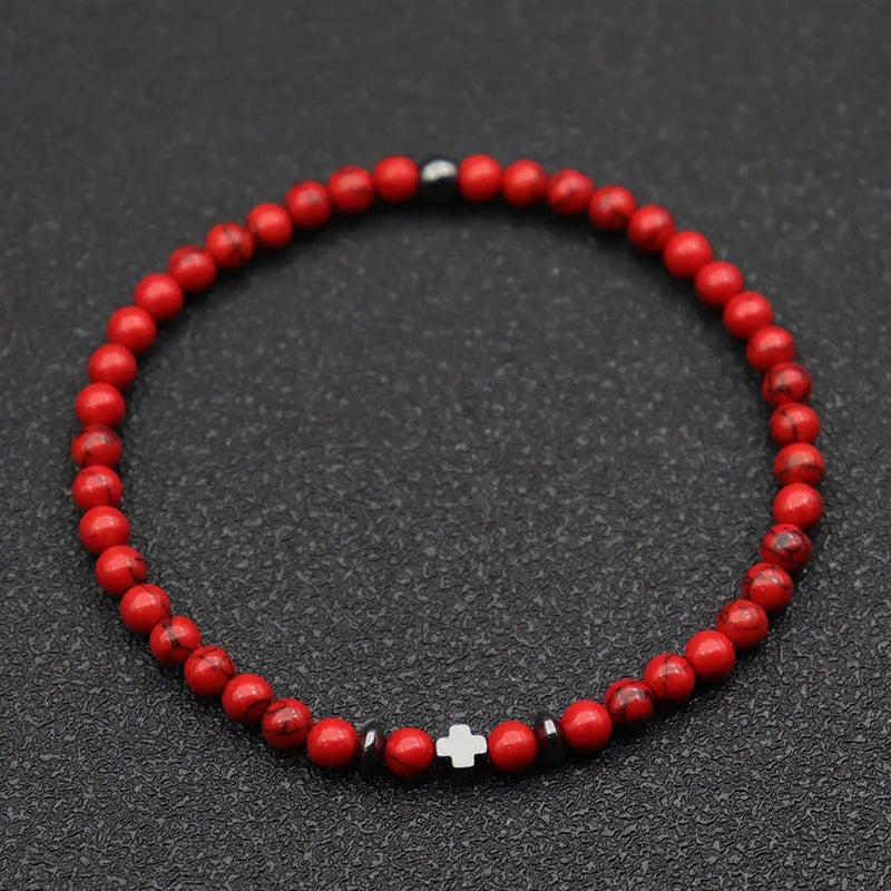 Vow Rice Bead Cross Bracelet in red turquoise stone
