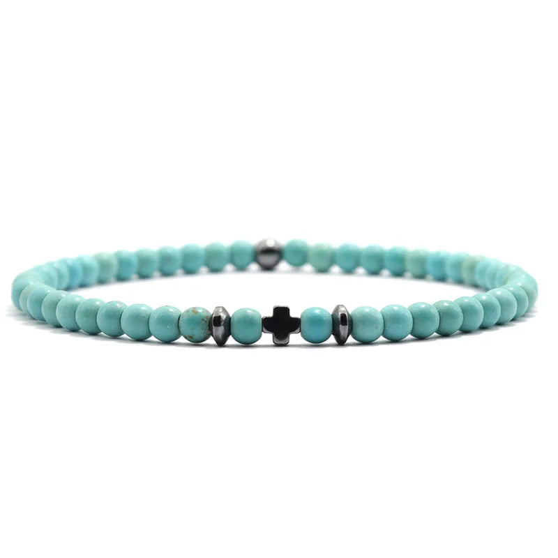 Vow Rice Bead Cross Bracelet in turquoise stone