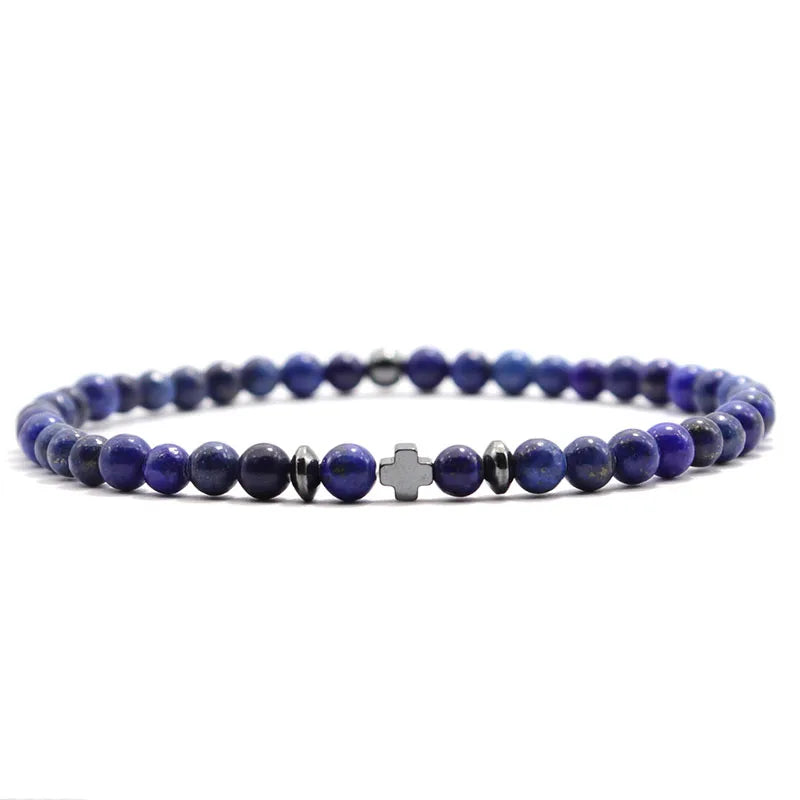 Vow Rice Bead Cross Bracelet in lapis lazuli stone