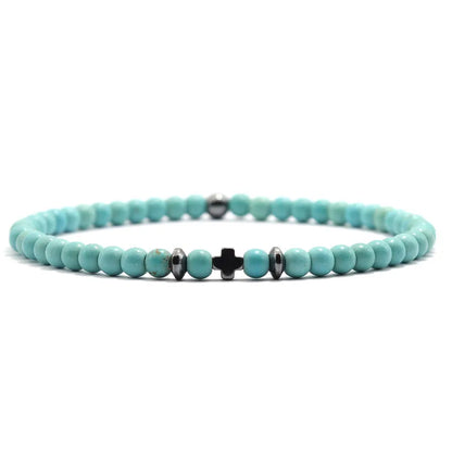 Vow Rice Bead Cross Bracelet in turquoise stone