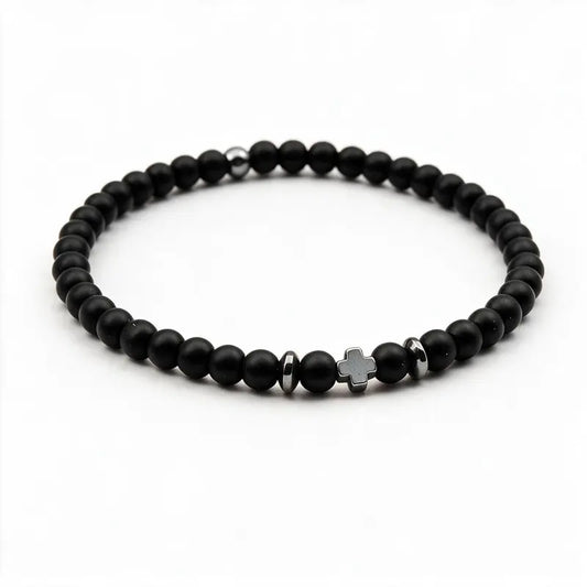 Vow Rice Bead Cross Bracelet, white background