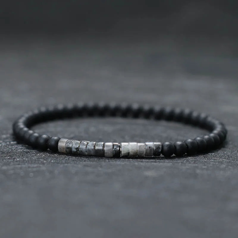 Zen Minimalist bracelet in Black Flash Stone accent, silver-grey fleck pattern
