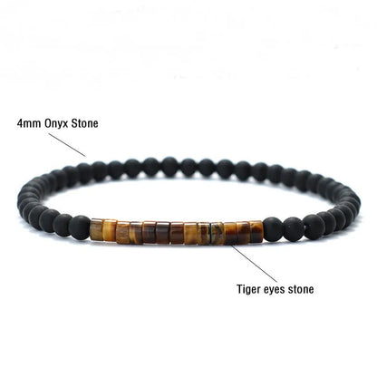 Zen Minimalist bracelet in tiger eye accent stone, 4mm onyx beads