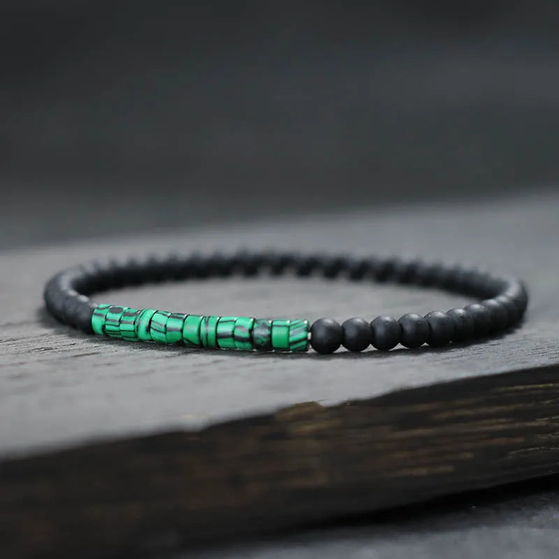 Zen Minimalist bracelet in malachite accent, green banded stone