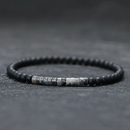 Zen Minimalist bracelet in Black Flash Stone accent, silver-grey fleck pattern