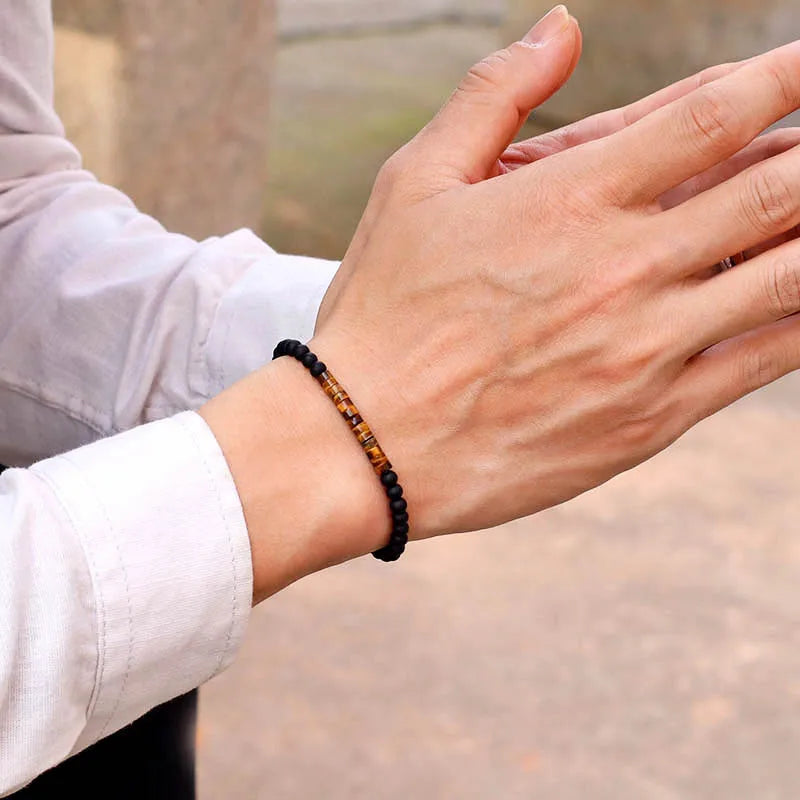 Mens Bracelet Beads – Zen Minimalist Accent Bead Bracelet worn on the wrist, tiger eye accent beads