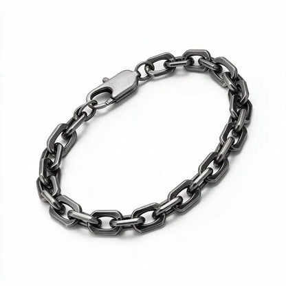 6.5mm oxidized stainless steel oval cable-link box chain bracelet, product photo on white background