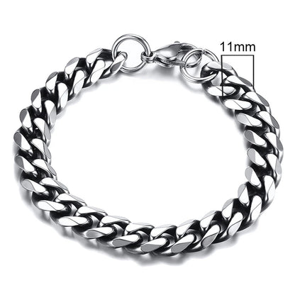 Vintage silver Cuban link chain bracelet, 11mm width