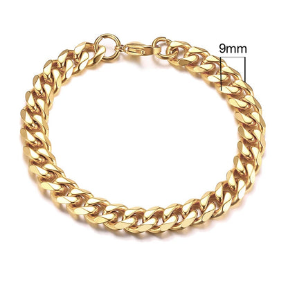 Gold Cuban link chain bracelet, 9mm width