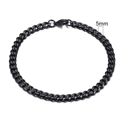 Black Cuban link chain bracelet, 5mm width
