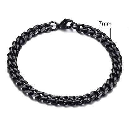 Black Cuban link chain bracelet, 7mm width