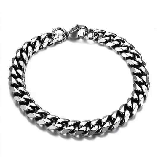 Mens Bracelet Chain – Brute Cuban Link Bracelet, 9mm Vintage Silver curb chain with lobster clasp