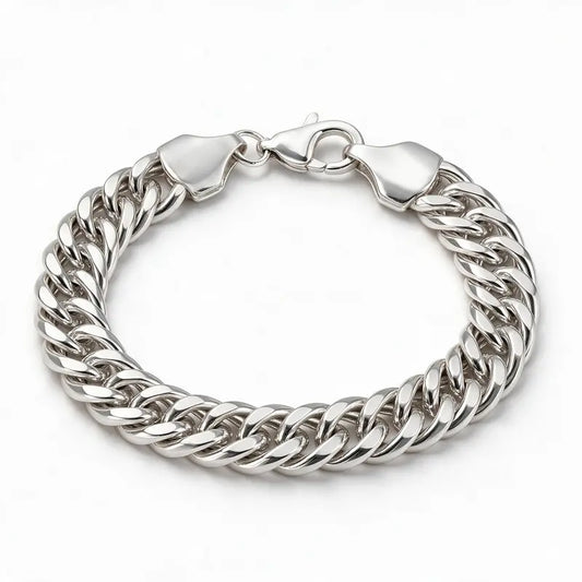 925 sterling silver thick double-row Cuban curb chain bracelet, product photo on white background