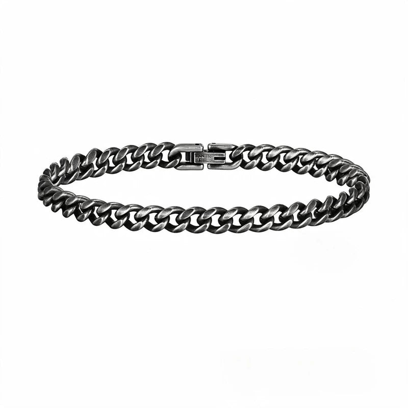Mens Bracelet Chain – Drift Cuban Curb Bracelet, 6mm oxidized stainless steel curb chain with fold-over clasp